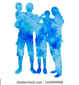 Blue Watercolor Silhouette Family With Children