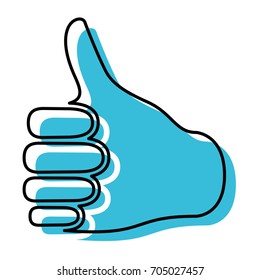 blue watercolor silhouette of right hand thumb up vector illustration