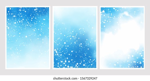 blue watercolor with snow falling  background for wedding invitation card 5x7 collection