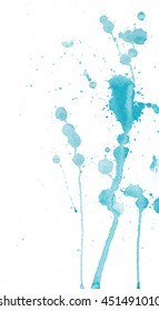 Blue watercolor splashes and blots on white background. Ink painting. Hand drawn illustration. Abstract watercolor artwork. 