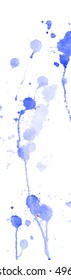 Blue watercolor splashes and blots on white background. Ink painting. Hand drawn illustration. Abstract watercolor artwork. 