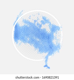Blue Watercolor Stain Banner Design Element with Frame and Halftone Texture