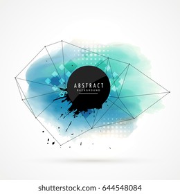 blue watercolor stain with wireframe mesh