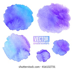 Blue watercolor stains vector isolated backgrounds set