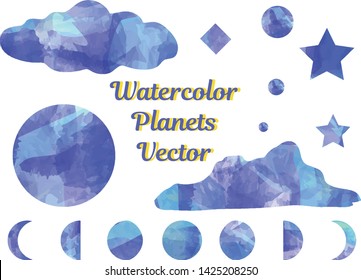 blue watercolor stars and planets