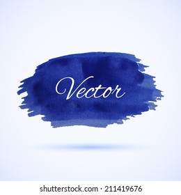 Blue watercolor stripe. Stain.  Vector illustration 