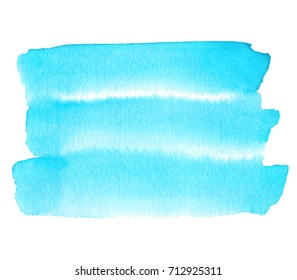 Blue watercolor striped vector hand drawn isolated stain on white background for banner, template, card, decoration. Abstract cold color shape paper texture art element for backdrop, border