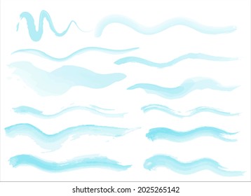 Blue watercolor Stroke waves collection vector