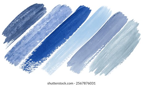 Blue watercolor strokes, artistic brush textures, abstract design elements, creative background, versatile for projects.