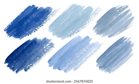 Blue watercolor strokes, textured brush marks, artistic background, abstract design elements, creative color palette, versatile for projects.