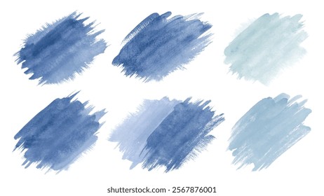Blue watercolor swatches, textured brush strokes, artistic design elements, versatile background use, creative projects.