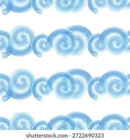Patrón azul del borde del remolino de la acuarela, raya geométrica Abstractas de la onda