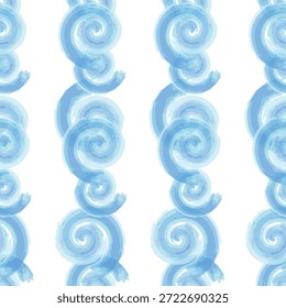 Blue Watercolor Swirl Border Pattern, Abstract Geometric Wave Stripe