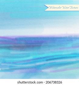 Blue watercolor texture with abstract sea waves