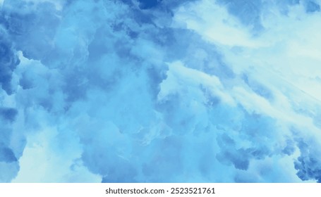 Blue watercolor texture. Blue watercolor background for your design, Soft blue background with clouds.	