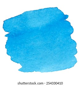 Blue watercolor texture hand drawn isolated stain on white background. Vector brush painted streaks abstract illustration. Art design element for card, banner, scrapbook, wallpaper, template, print.
