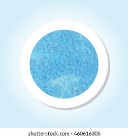Blue watercolor texture inside a round sticker with a drop shadow and pastel background. Use for labels, speech, sale tags. Vector EPS-10 file, transparency used. 