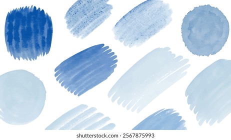 Blue watercolor textures, soft brush strokes, artistic background, abstract design elements, creative illustration.