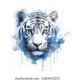 Tatuaje del tigre de color azul. Año de la ilustración vectorial del tigre de agua