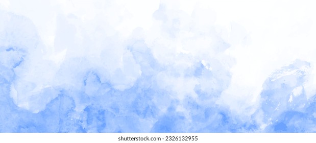 Blue watercolor vector art background for cards, flyer, poster, banner and cover design. Clouds, heaven, sky. Hand drawn illustration for your design. Watercolour texture. Grunge backdrop. Ice. Cold.	