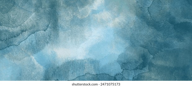 Blue watercolor vector art background for cards, flyer, poster, banner and cover design. Clouds, heaven, sky. Hand drawn illustration for your design. Watercolour texture. Grunge backdrop.