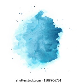 Blue Watercolor Vector Background. Round Stain Isolated on White.