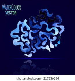 Blue watercolor vector symbol with shadow on dark background for icon. vector logo design template for Corporate, Media, Technology style.