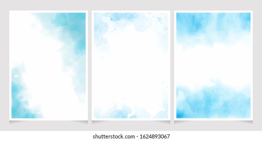 blue watercolor wash splash 5x7 invitation card background template collection