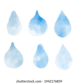 Blue Watercolor Water Drops Vector Set