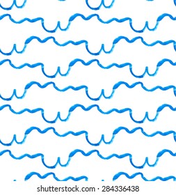Blue watercolor wave seamless pattern. Vector