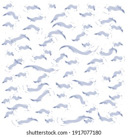 Blue watercolor waves gentle vector seamless pattern. Japanese style watercolor print. Ocean, sea waves graphic background