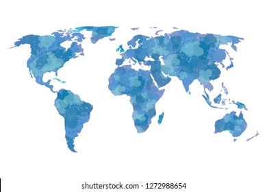 Blue watercolor world map vector illustration with different continents of the globe in white background