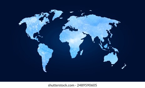 Blue Watercolor World Map Vector Illustration.