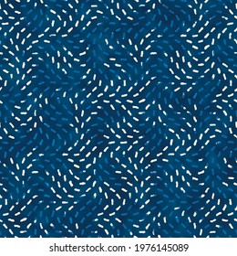 Blue Watercolor-Dyed Effect Dashed Textured Wavy Pattern