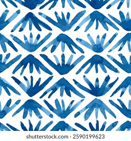 Blue watercolour diamond shaped elements. Seamless vector pattern