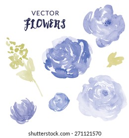 Blue Watercolour Flower Vector 
