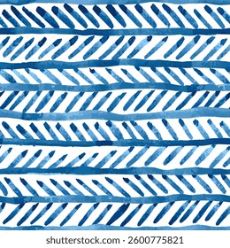 Blue watercolour herringbone seamless vector pattern 