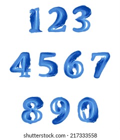 Blue watercolour numbers set. Illustration made in vector.