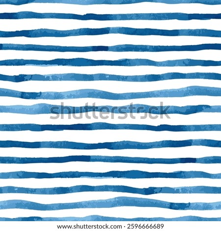 Blue watercolour striped background. Seamless vector pattern