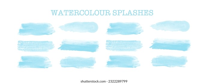color de agua azul transparente salpicaduras colección eps, imágenes prediseñadas vectoriales aisladas en fondo blanco