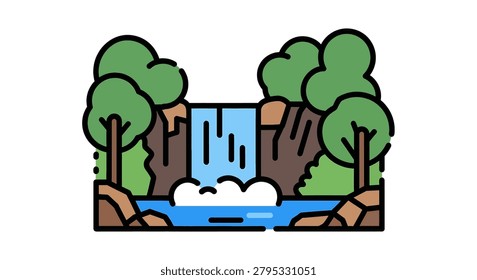 Blue waterfall cascading down rocks