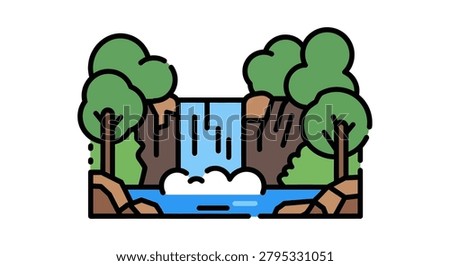 Blue waterfall cascading down rocks