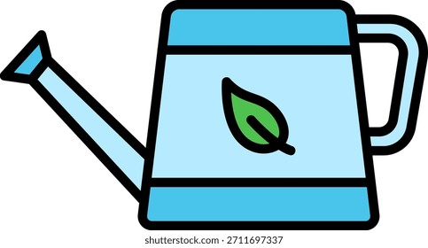 Regadera azul con icono de hoja verde