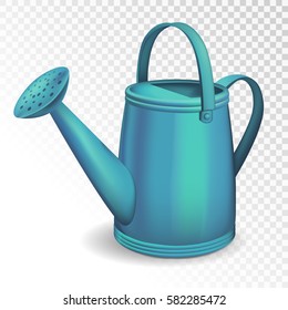 Blue watering can isolated on transparent background. Vector illustration.