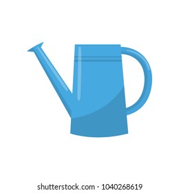 Blue watering can. Portable water container with long spout used for watering plants. Graphic design element for gardening concept. Colorful flat vector icon