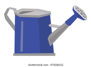 Blue watering can vector flat design illustration isolated on white background.