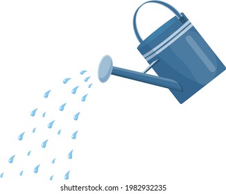 Blue watering can with water. Garden Watering can with water. Vector illustration of a watering can on white background. 