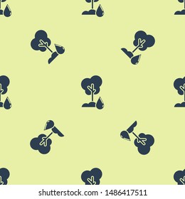 Blue Watering Tree icon isolated seamless pattern on white background. Forest symbol. Irrigation symbol.  Vector Illustration