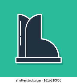 Blue Waterproof rubber boot icon isolated on green background. Gumboots for rainy weather, fishing, gardening.  Vector Illustration