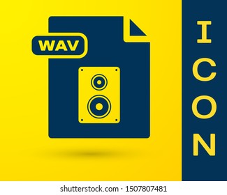 Blue WAV file document. Download wav button icon isolated on yellow background. WAV waveform audio file format for digital audio riff files.  Vector Illustration